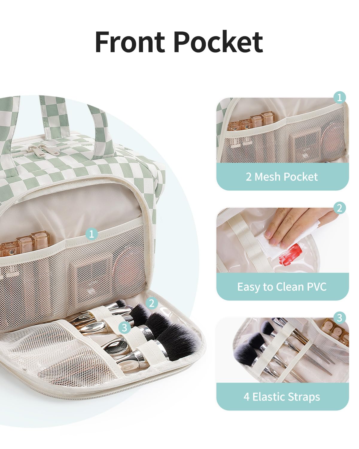 Back PVC pocket provides spill protection for travel items