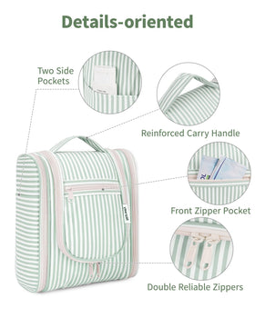 Narwey mint striped bag built-in metal hook for hanging in bathrooms or hotel rooms