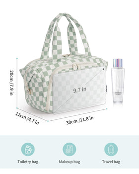 Dimensions show ample room for cleansers, lotions, and brushes