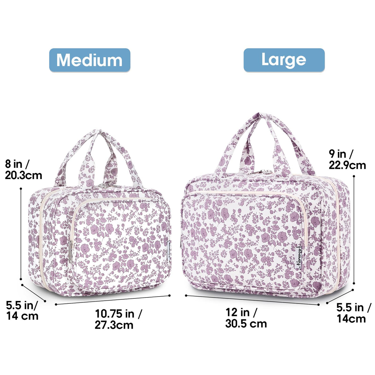 Narwey large-capacity organizer showing multiple compartments for full-size toiletries