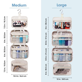 Narwey hanging travel bag with mesh pockets keeps cosmetics upright and organized