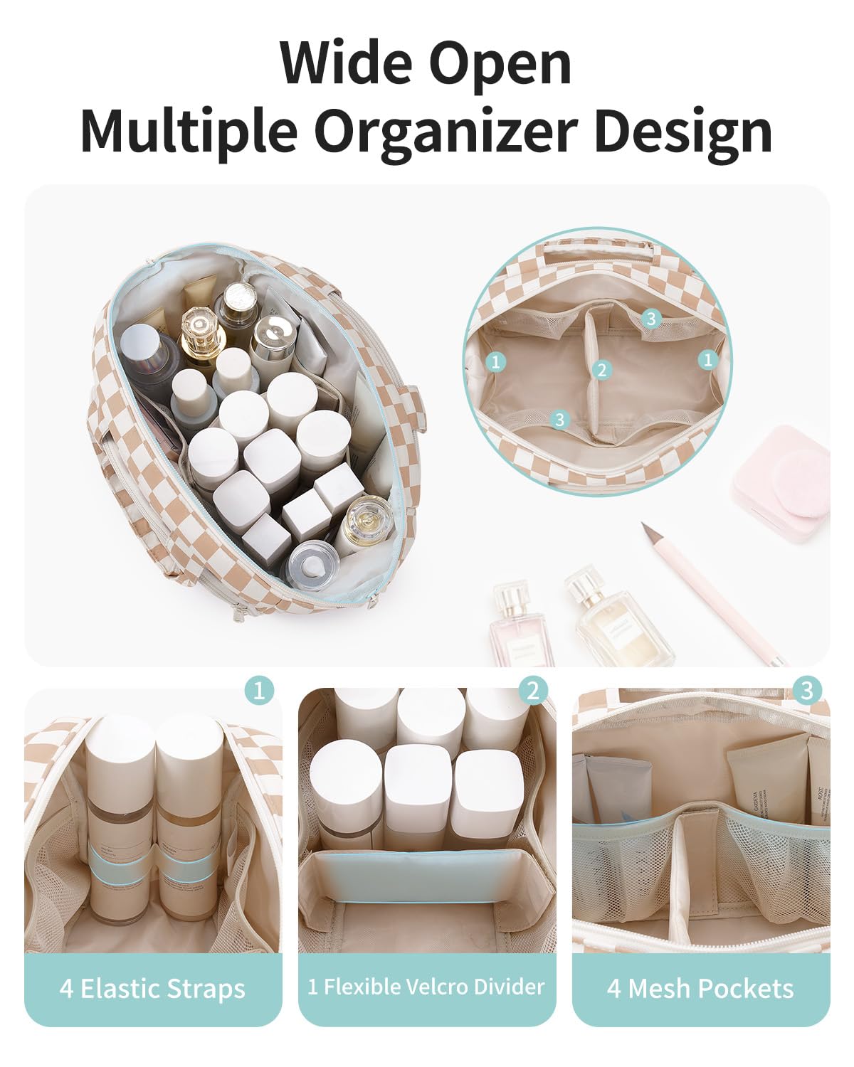 Narwey bag front pocket with PVC sleeves keeps brushes organized and spills contained.