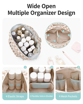 Narwey bag front pocket with PVC sleeves keeps brushes organized and spills contained.