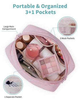 Narwey Travel Toiletry Bag interior shows roomy main compartment for skincare products.