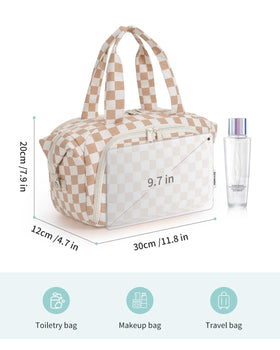Narwey large-capacity case holds cleanser, lotion, toothpaste, and makeup brushes.