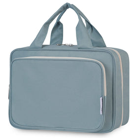 Narwey large greyish blue travel toiletry bag folded for compact storage and easy packing