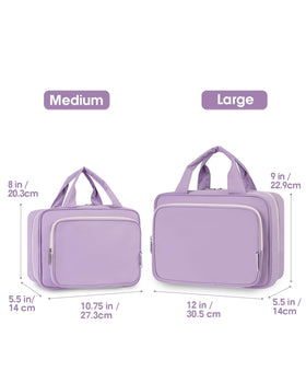 Narwey travel bag large purple opened to reveal four compartments for easy access
