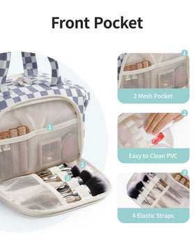 Narwey toiletry bag mesh pockets keep cosmetics upright and tidy