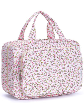 Narwey travel toiletry bag pink flower large front view for stylish organization on trips