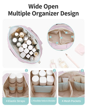 Narwey bag with removable divider for organized cosmetics