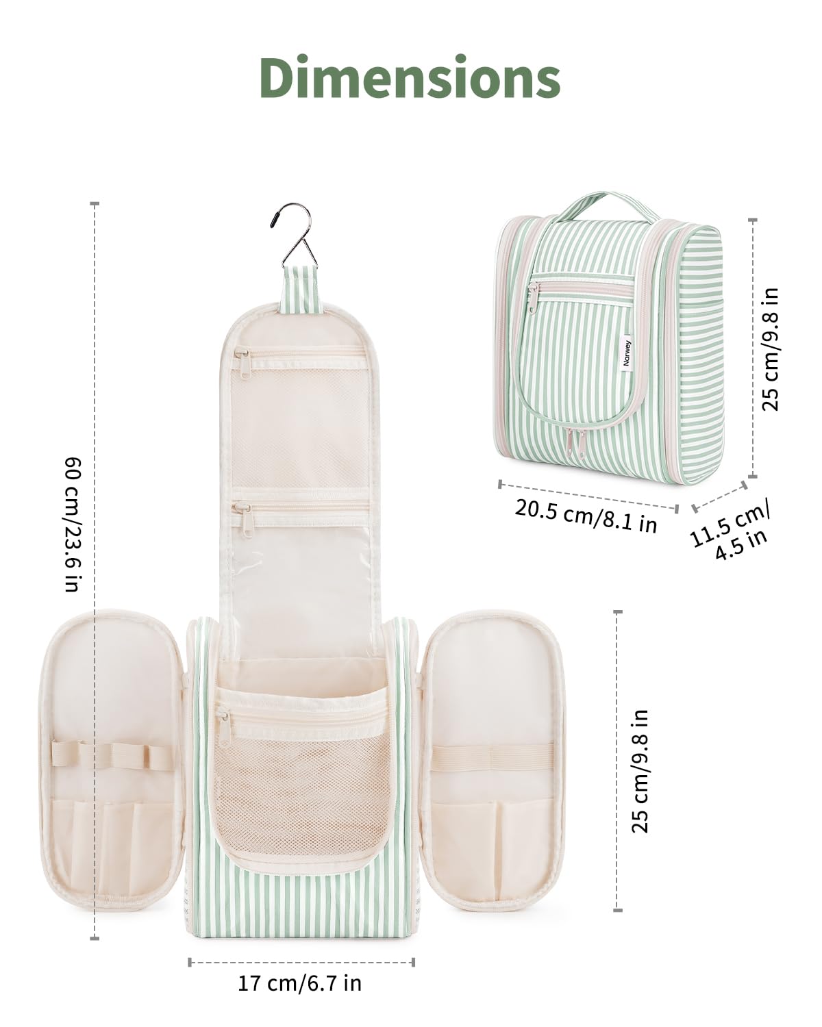Narwey mint striped bag in water-resistant fabric protects contents while traveling