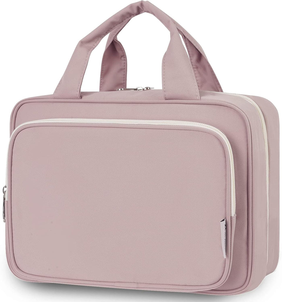 Narwey travel toiletry bag large dusty rose open compartments for easy packing