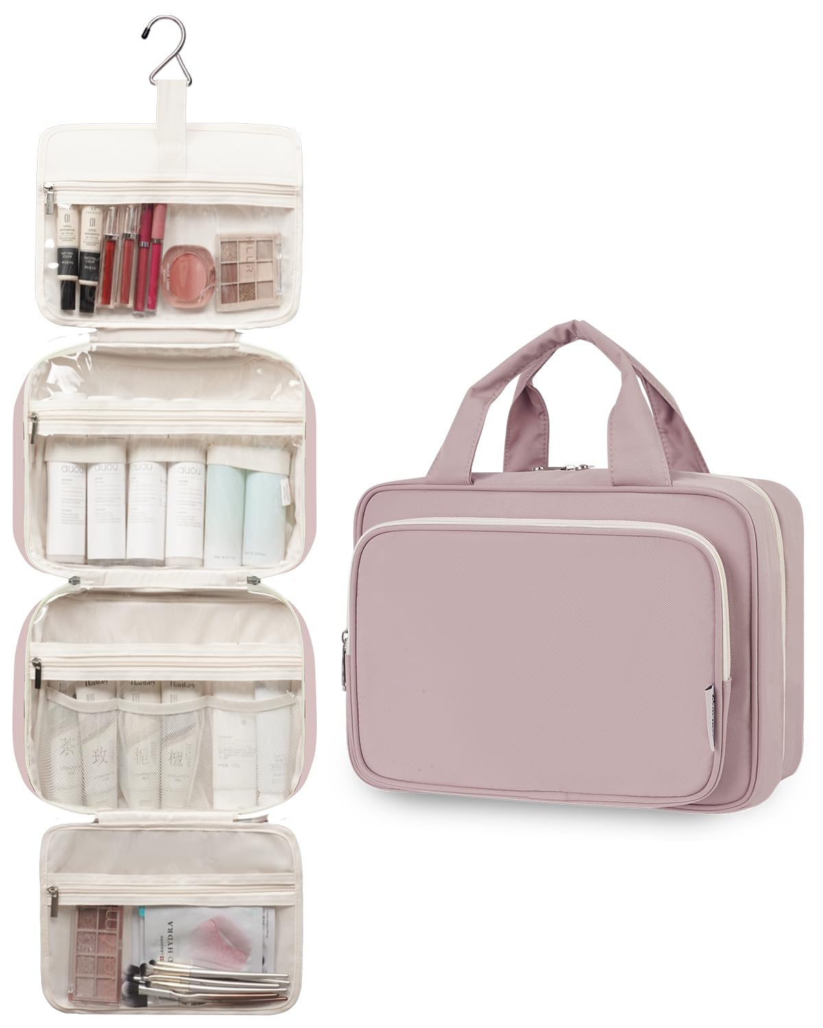 Narwey travel toiletry bag sturdy zippers and soft lining protect cosmetics