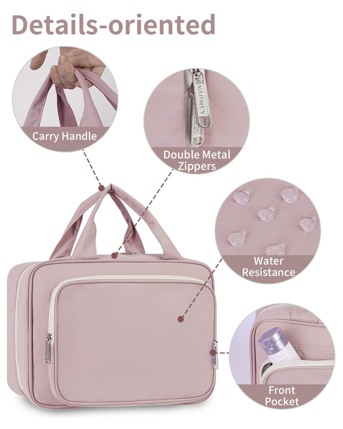 Narwey travel toiletry bag dusty rose color adds style to luggage