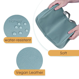 Narwey water-resistant fabric toiletry bag greyish blue protecting contents from spills.
