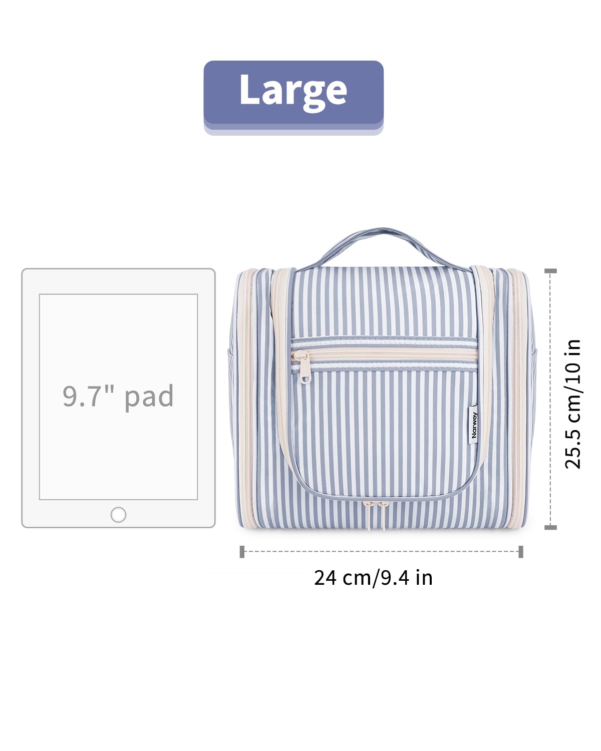 Narwey water-resistant fabric toiletry bag protects contents during travel and rain.