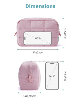 Narwey Nylon shell stays water-resistant for protecting cosmetics on the go.