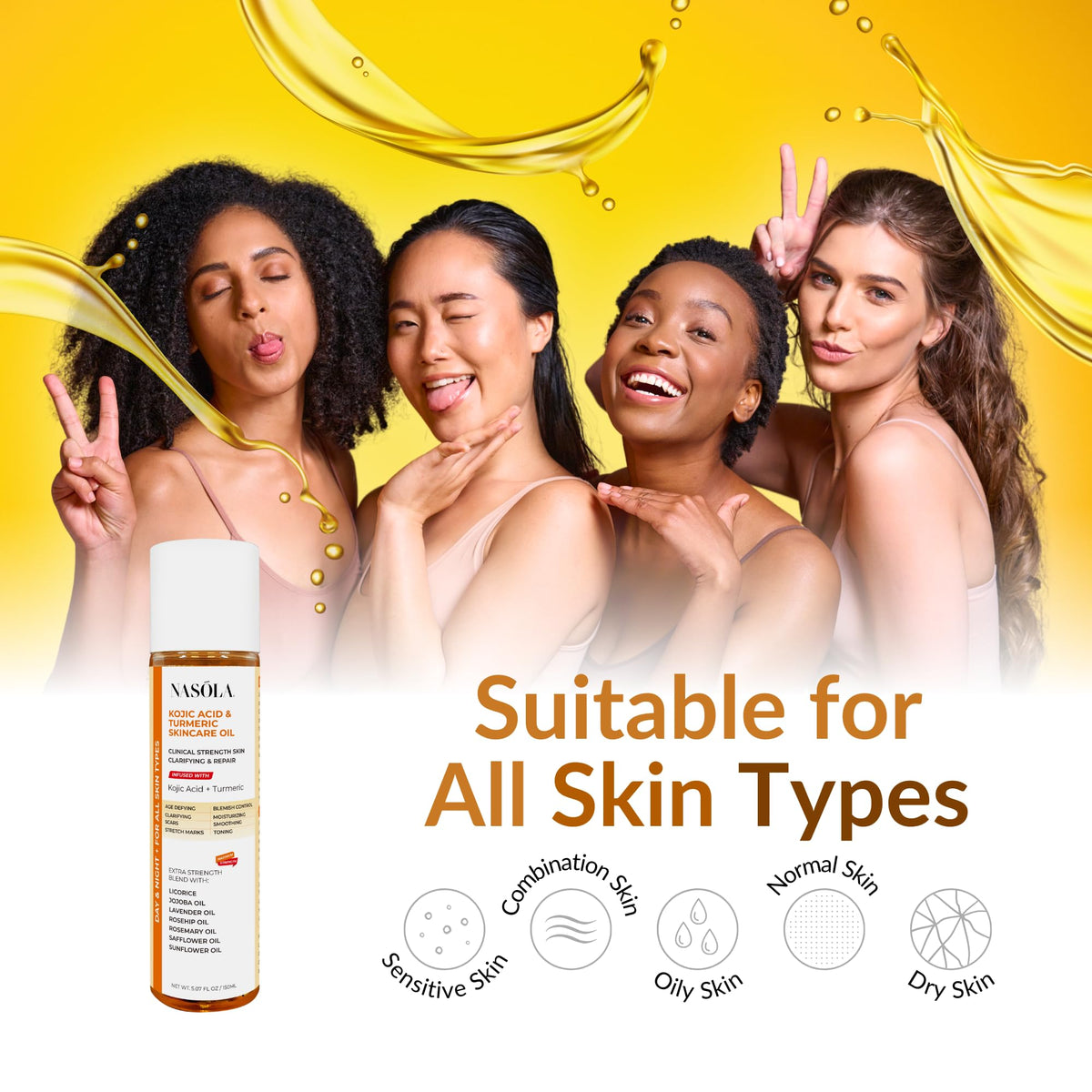 Nasola serum-like oil on swatch hints at improved texture and subtle glow.