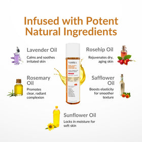 Nasola oil drop with rosehip and lavender suggests soothing hydration for soft skin.