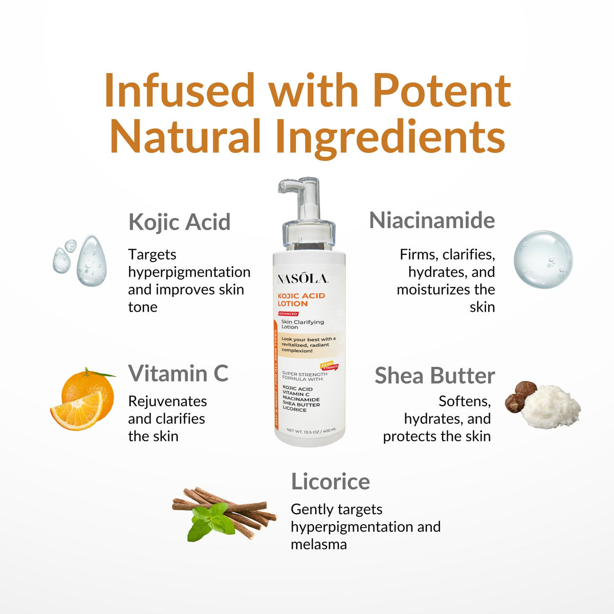 Nasola Kojic Acid Lotion texture close-up shows lightweight, absorption-ready formula