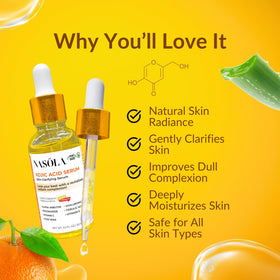 Nasola Kojic Serum pump-dispense highlights precise, mess-free application for even tone.