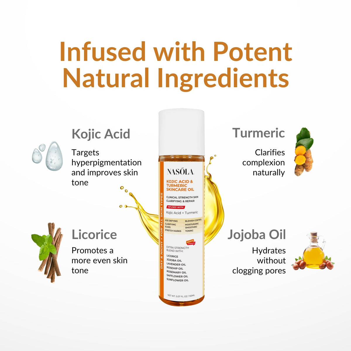 Nasola Bio Pure Oil applied to forearm shows lightweight texture for daily use.