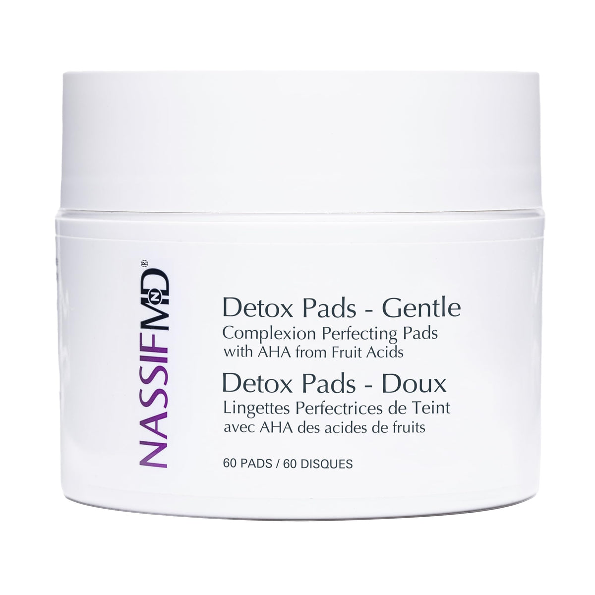 NassifMD Gentle Detox Pads 60-count box for long-lasting exfoliation.