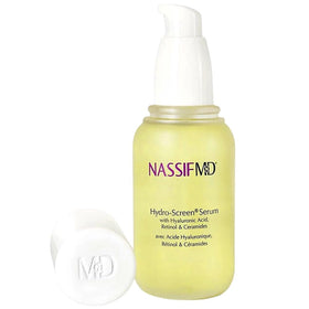 NassifMD Hydro-Screen serum bottle illustrates lasting hydration for radiant skin