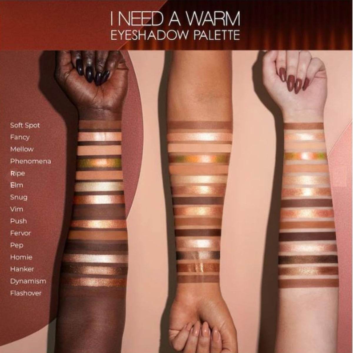 Natasha Denona I Need A Warm Palette open swatches highlight peachy-nude to bronze shades.