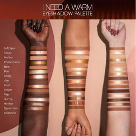 Natasha Denona I Need A Warm Palette open swatches highlight peachy-nude to bronze shades.