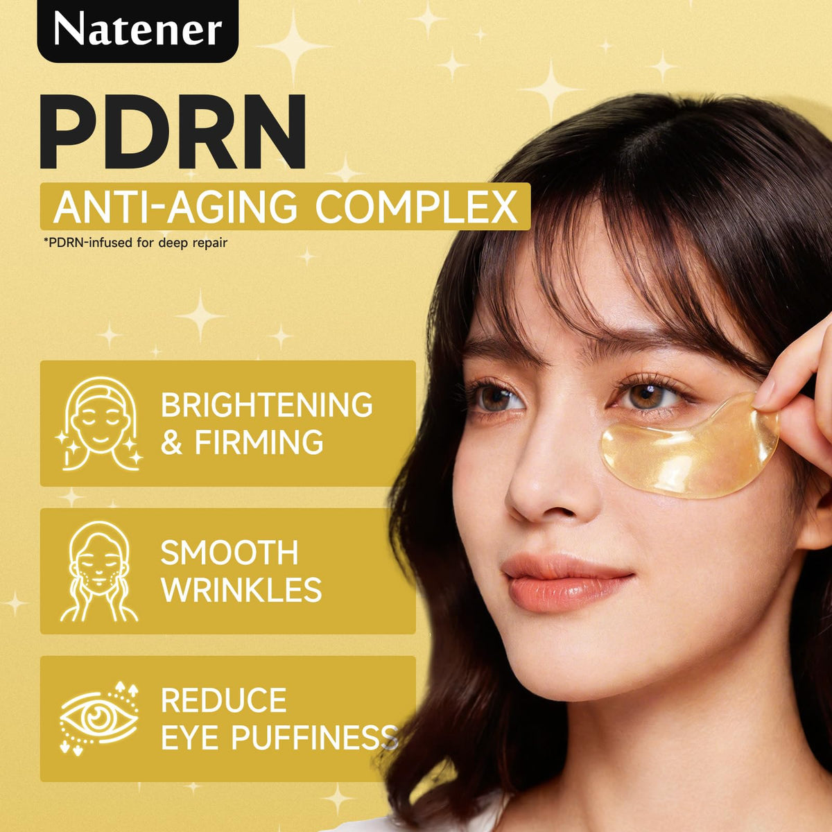 Natener patches with caffeine and kojic acid brightening the under-eye area