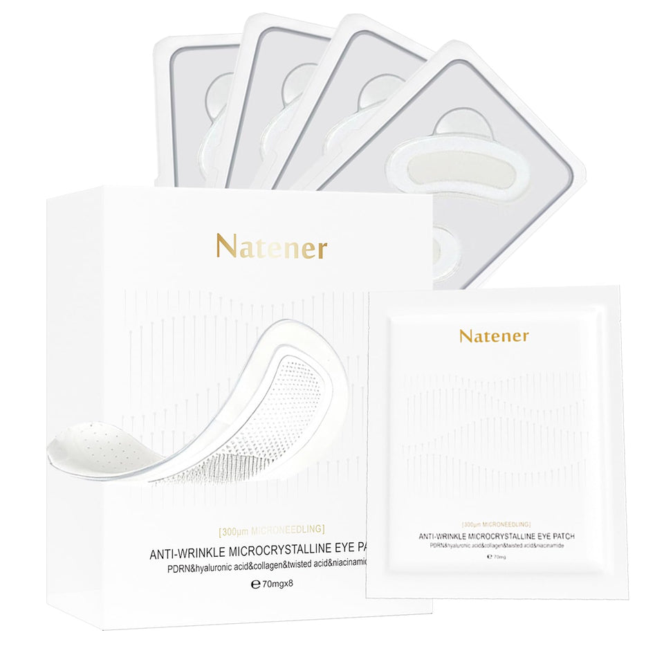 Natener micro eye patches pack front with four pairs for soothing under-eye care and puffiness relief.
