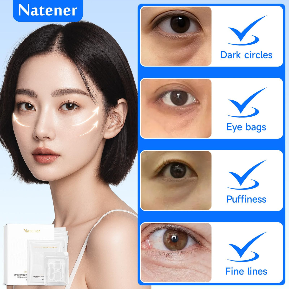 Overnight-use patch resting under-eye for a refreshed morning look and firmer feel.