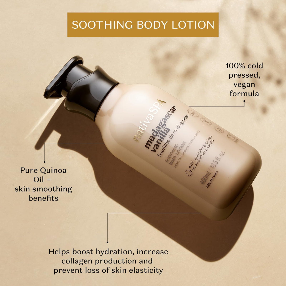 NATIVA SPA Madagascar Vanilla body lotion swatch showing rich texture and quick absorption.