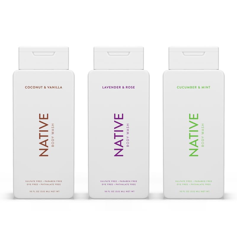 Native Body Wash Coconut Vanilla bottle showing hydrating, naturally derived formula.