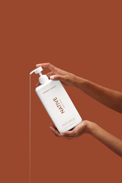 Native Body Wash coconut-vanilla lather delivering rich, foaming cleanse