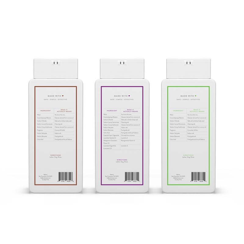 Native Body Wash packaging label emphasizes clean ingredients.