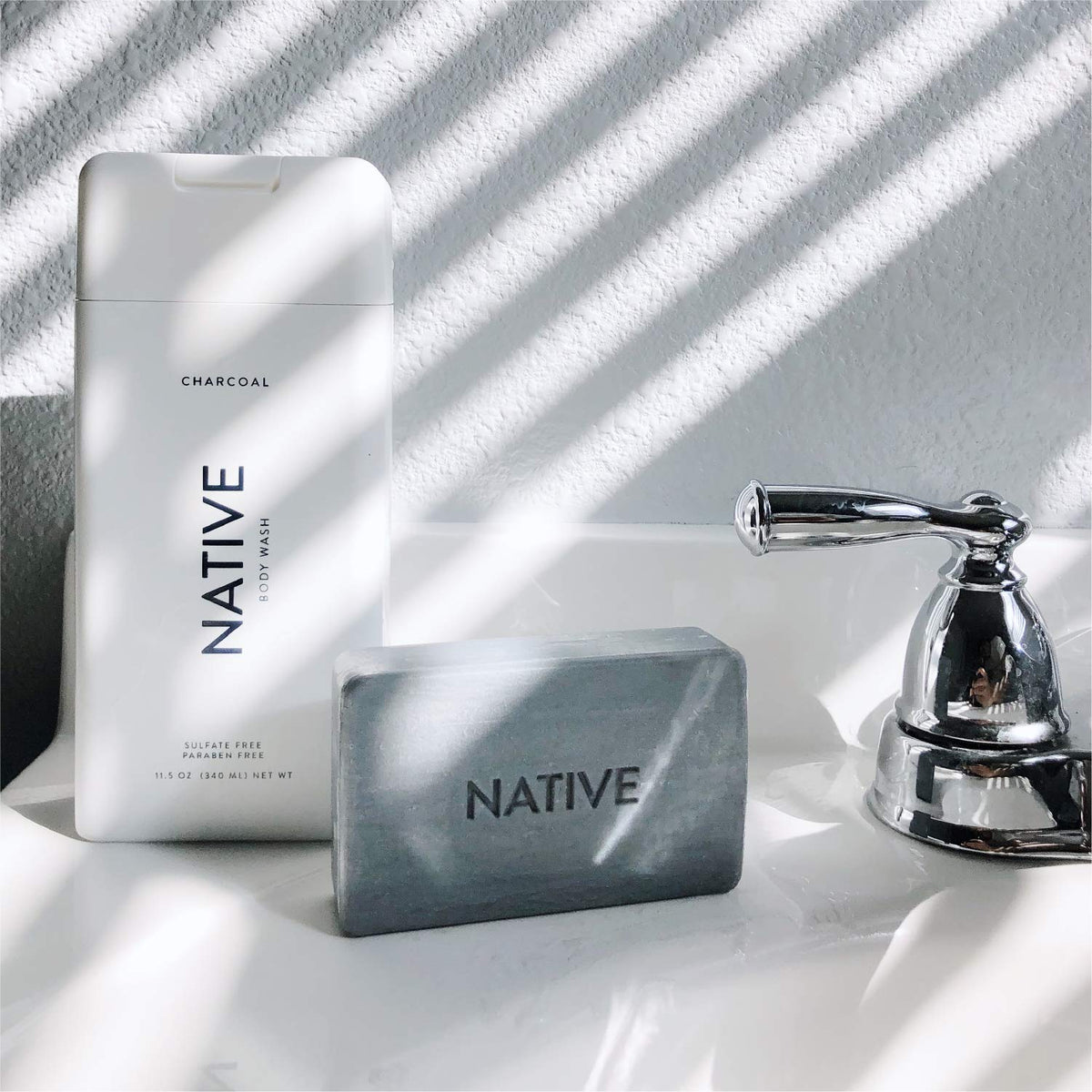 Native Body Wash rich coconut-foam—gentle daily cleanse.