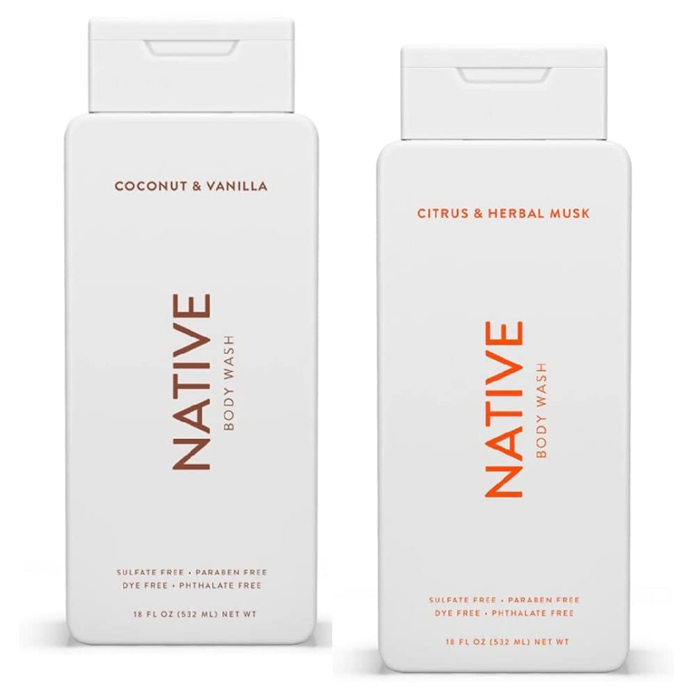 Native Body Wash Twin Pack with Coconut Vanilla and Citrus Herbal Musk for a refreshing shower