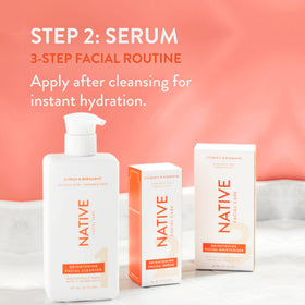Native Brightening Facial Serum application scene highlighting quick absorption.