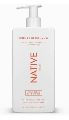 Native Citrus Herbal Musk shampoo ingredients list highlighting a sulfate-free formula