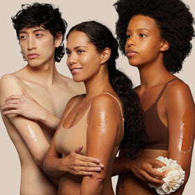Native Cucumber and Mint Body Wash closeup foam showcases moisturizing feel during rinse.