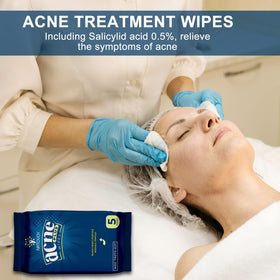Natouch acne wipes applied to back cleansing and shine reduction.