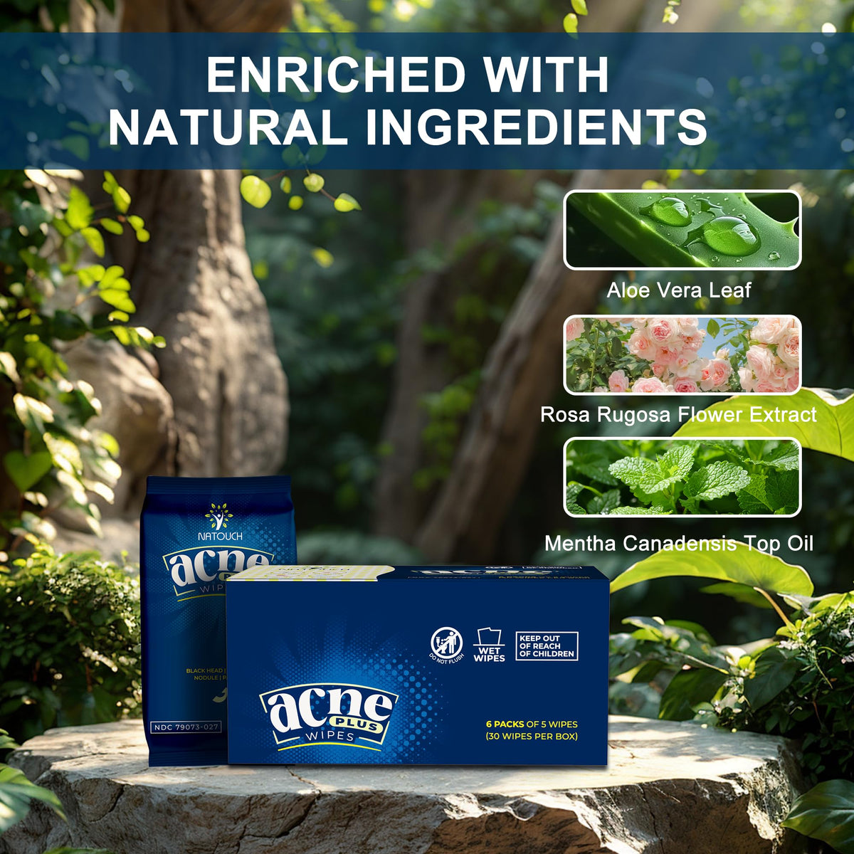 Natouch acne wipes for back close-up highlighting oil control.