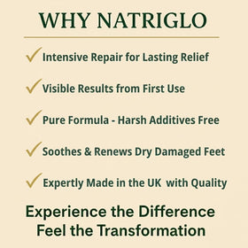 Natriglo Tea Tree Foot Balm packaging box communicates natural, plant-based care.