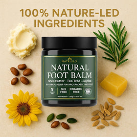 Natriglo Tea Tree oil droplet highlights refreshing aroma and cooling sensation.