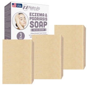 Natrulo eczema soap bar used on face and body for gentle cleansing.
