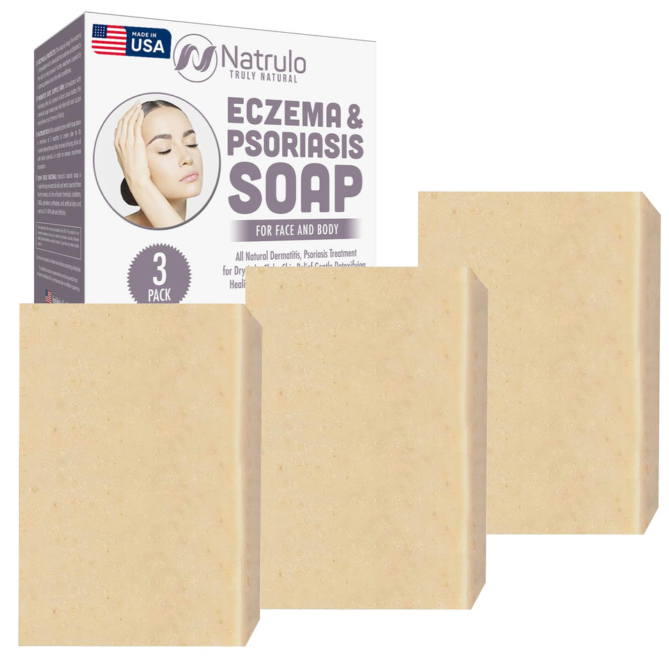 Natrulo eczema soap bar used on face and body for gentle cleansing.