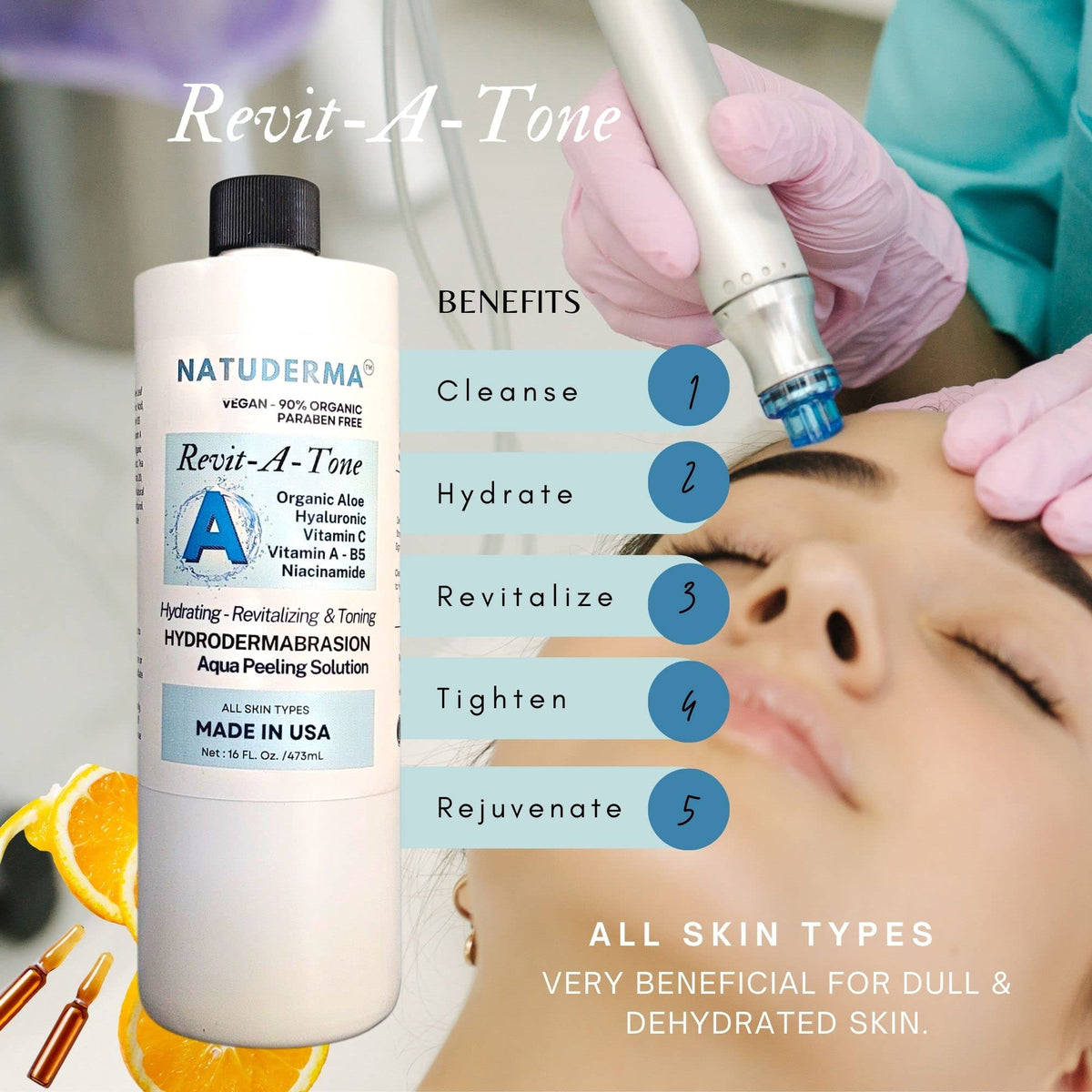 NATUDERMA Hydrodermabrasion Solution bottle with clear packaging for easy use