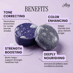 NATURÉL Loxy Purple Shampoo Bar close-up highlights biotin for stronger-looking hair